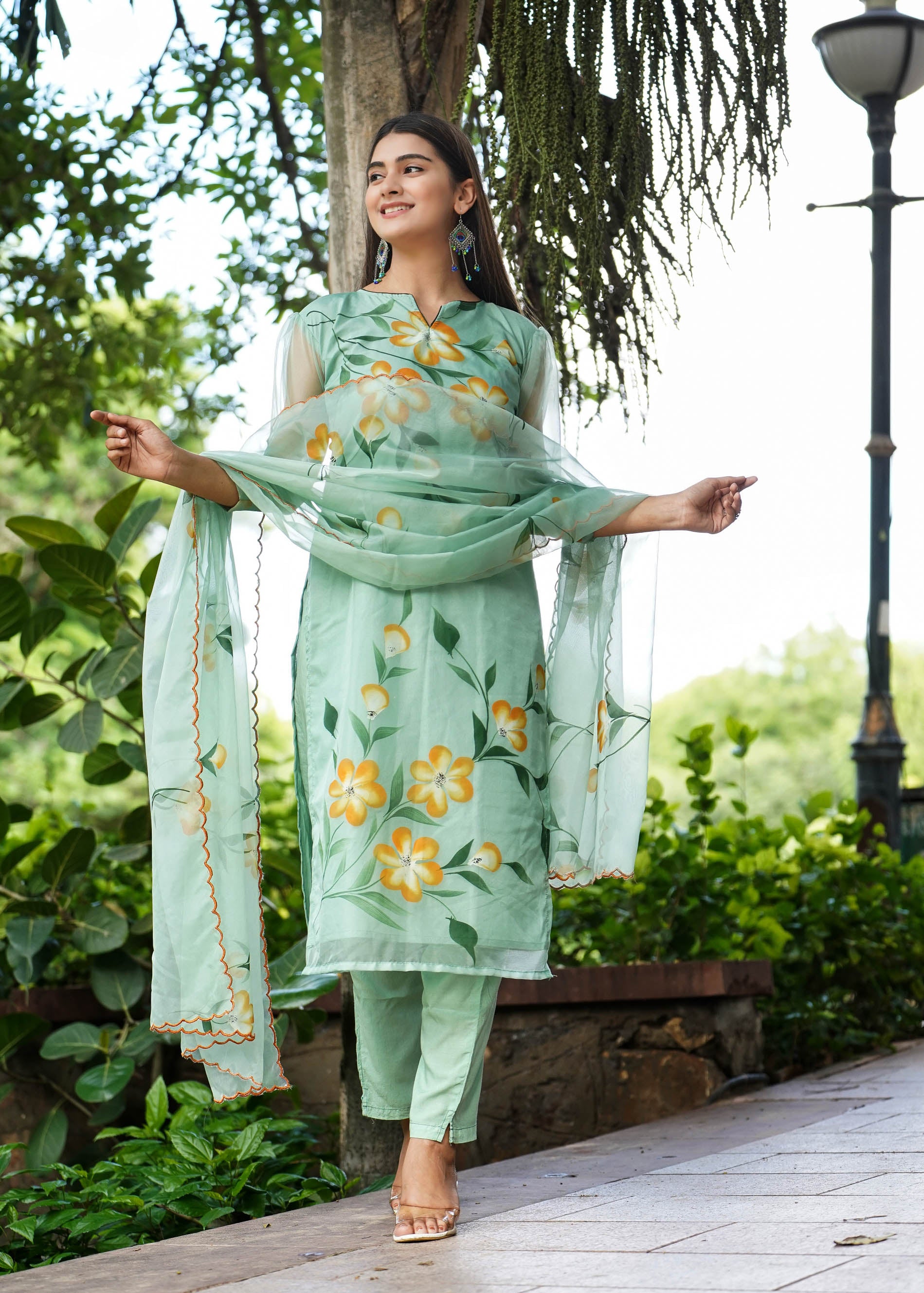 Floral print Organza Suit