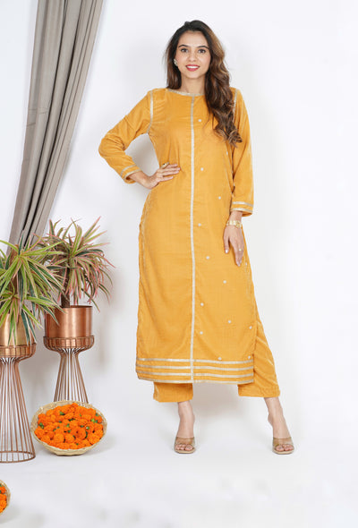 MUSTARD ZARI VELVET SET