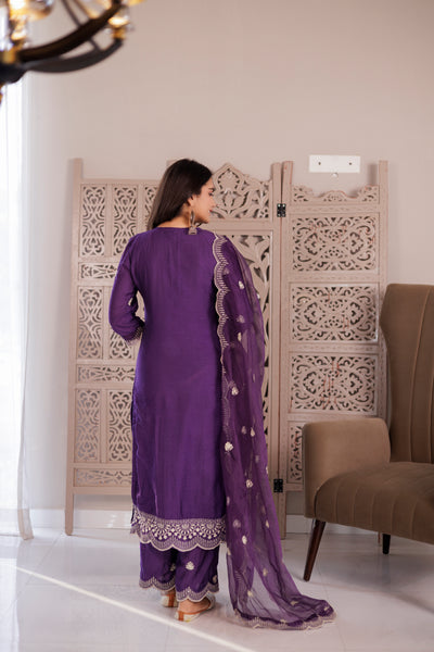 BRINJAL CHANDERI SUIT SET