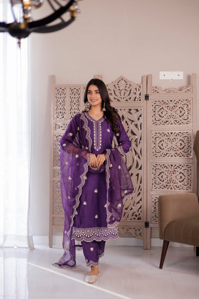 BRINJAL CHANDERI SUIT SET