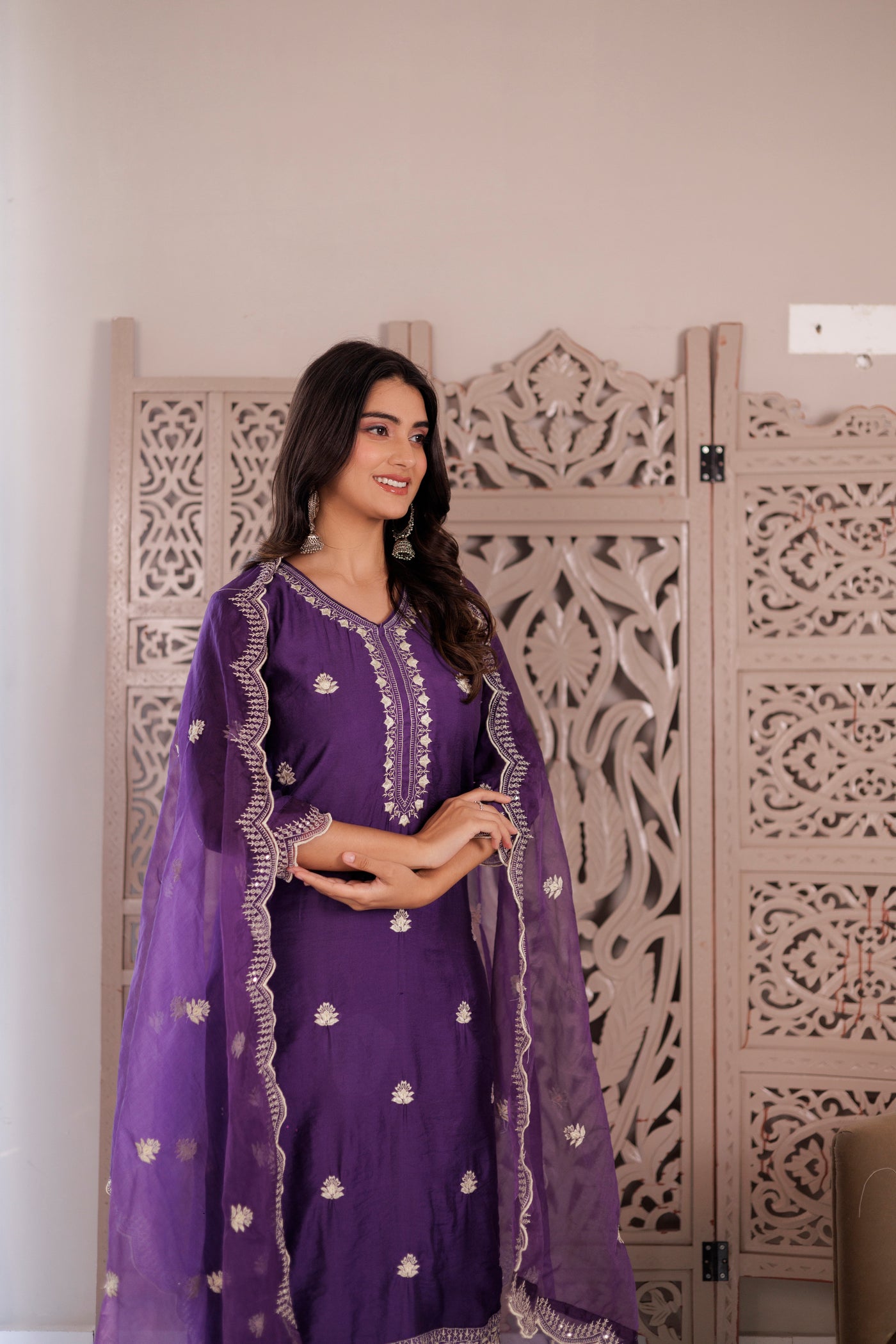 BRINJAL CHANDERI SUIT SET