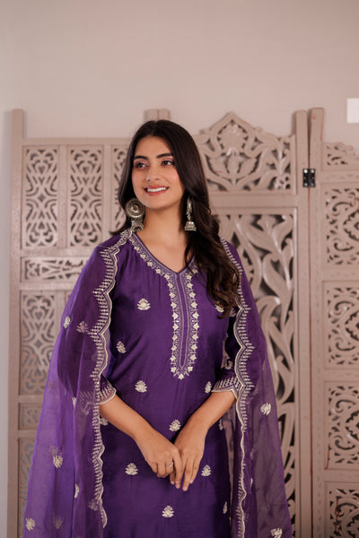 BRINJAL CHANDERI SUIT SET