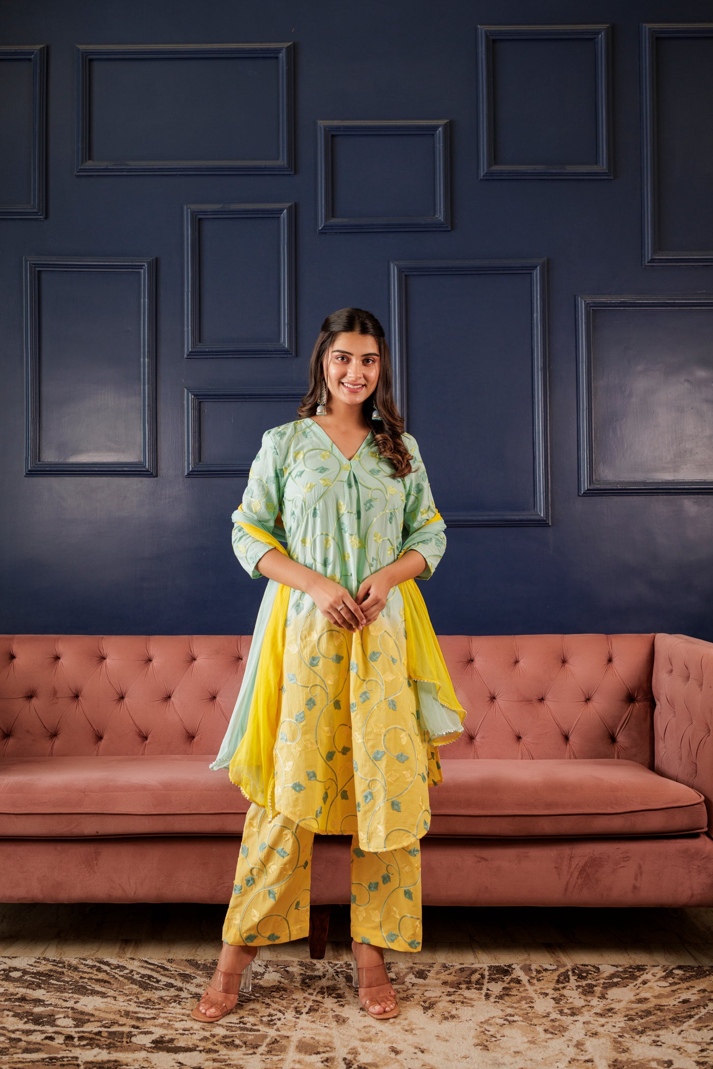 SUNAIRA GREEN SHADED SUIT SET