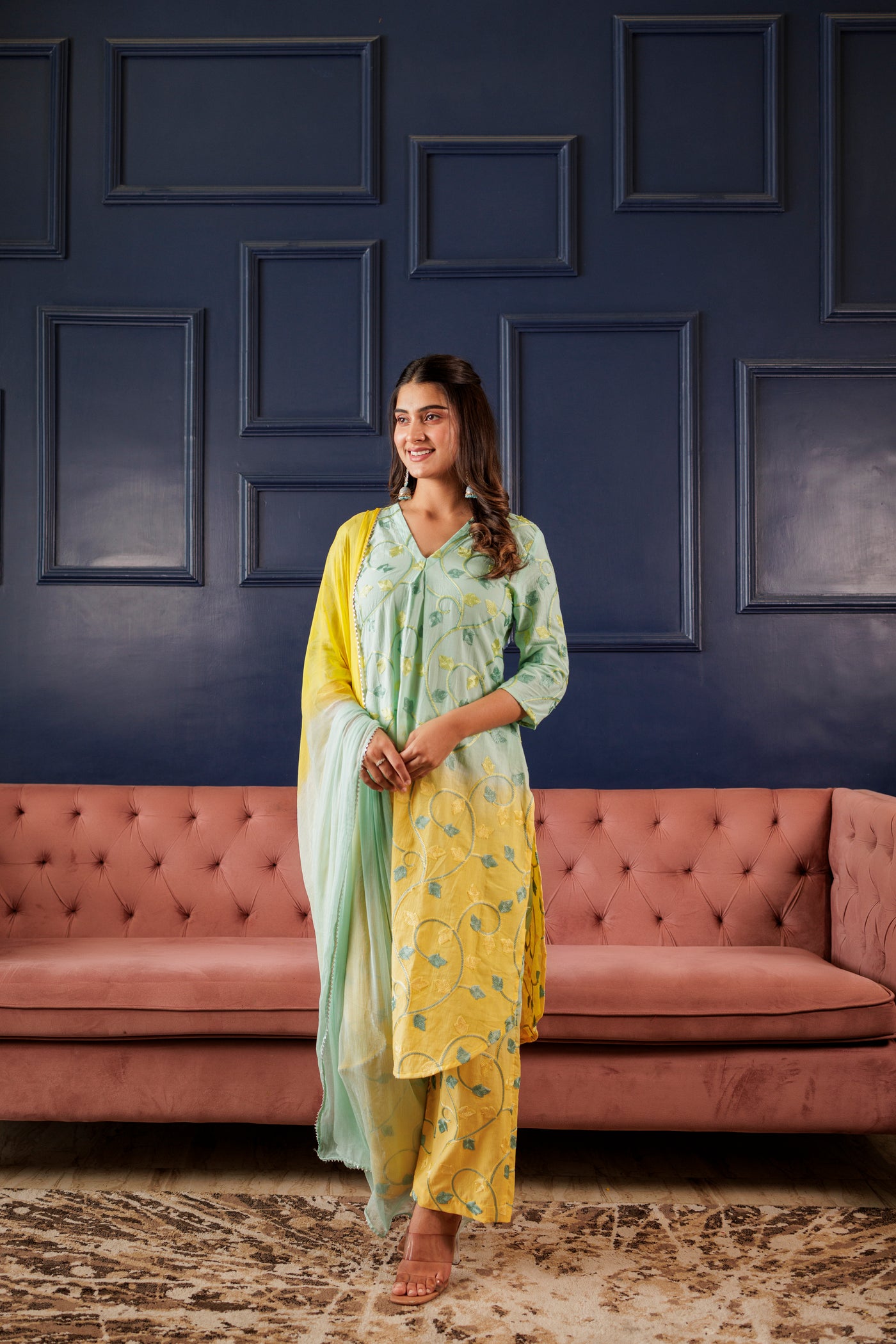 SUNAIRA GREEN SHADED SUIT SET