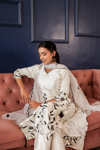 WHITE SUNAIRA SATIN SUIT SET