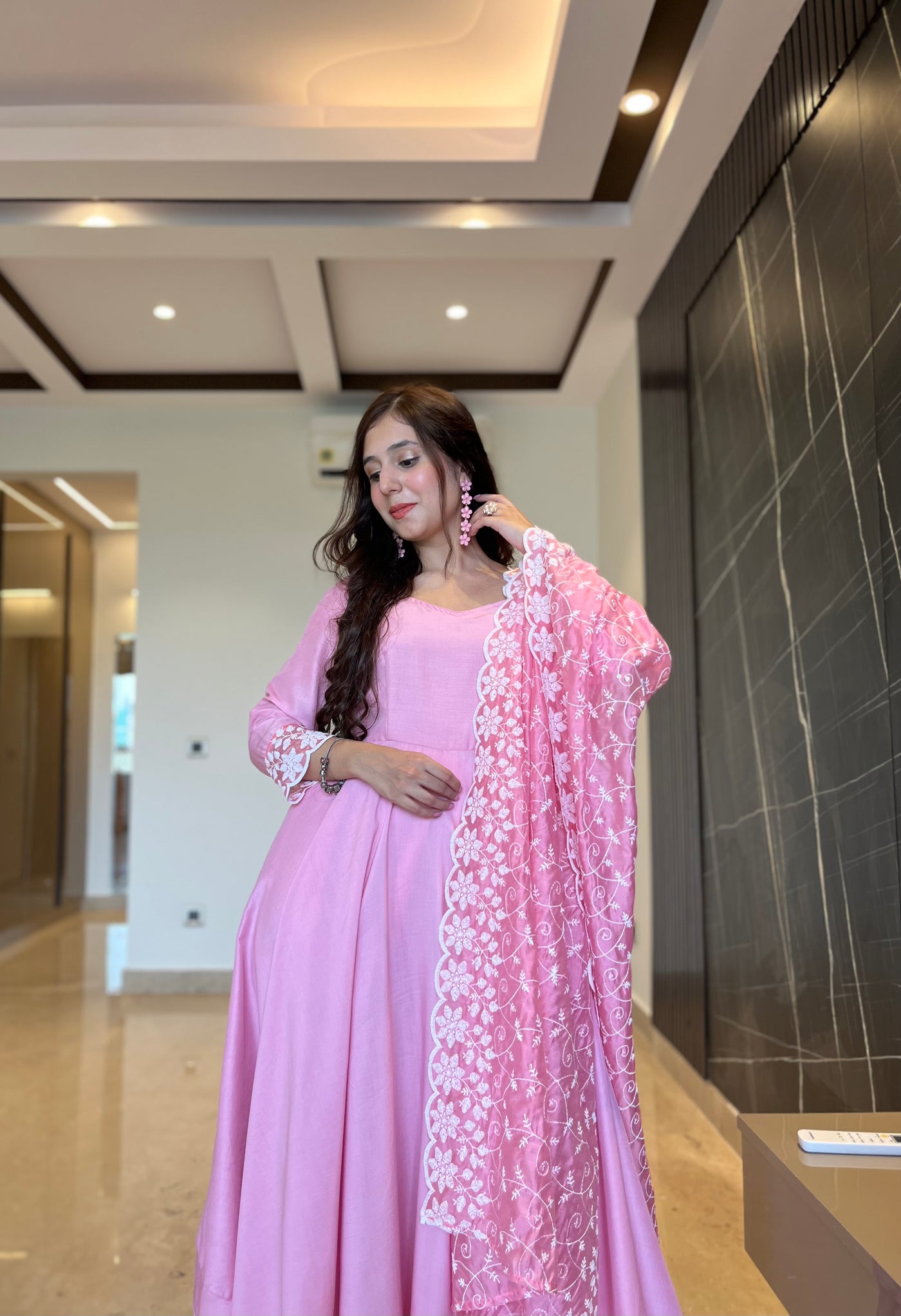 Aashna Raii in Pink Chikankari Suit Set
