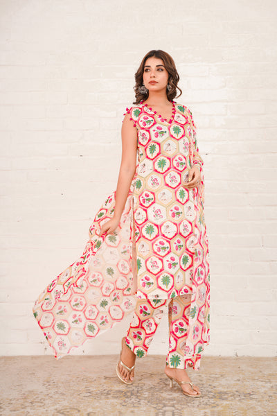 PEACOCK CHANDERI SUIT SET