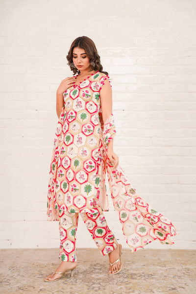 PEACOCK CHANDERI SUIT SET