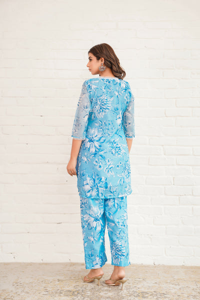 BLUE CHANDERI SUIT SET