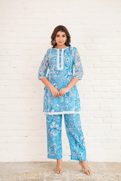 BLUE CHANDERI SUIT SET