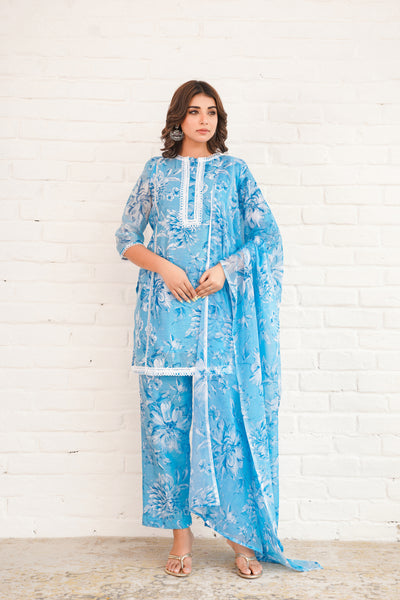 BLUE CHANDERI SUIT SET