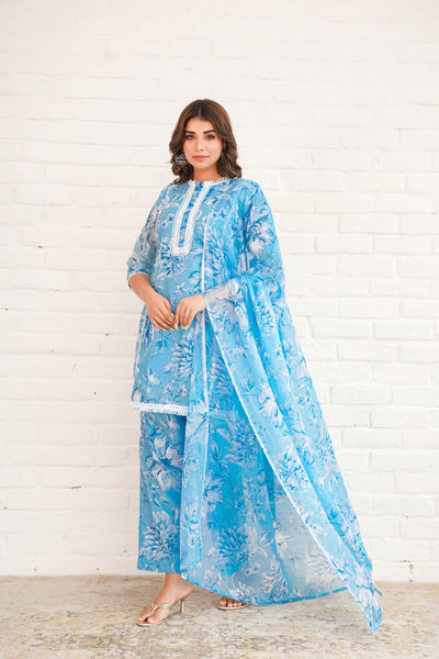 BLUE CHANDERI SUIT SET