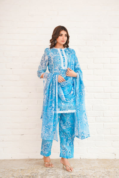 BLUE CHANDERI SUIT SET