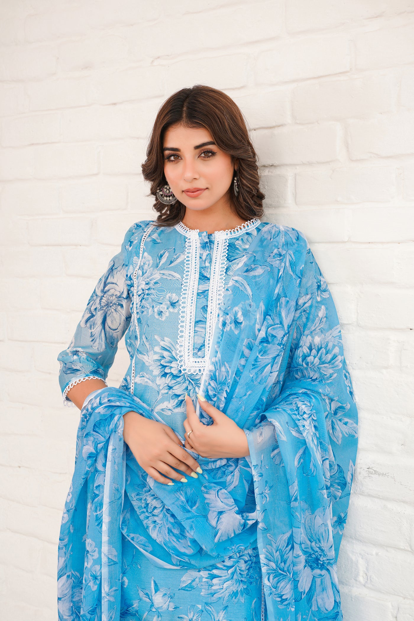BLUE CHANDERI SUIT SET
