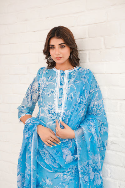 BLUE CHANDERI SUIT SET