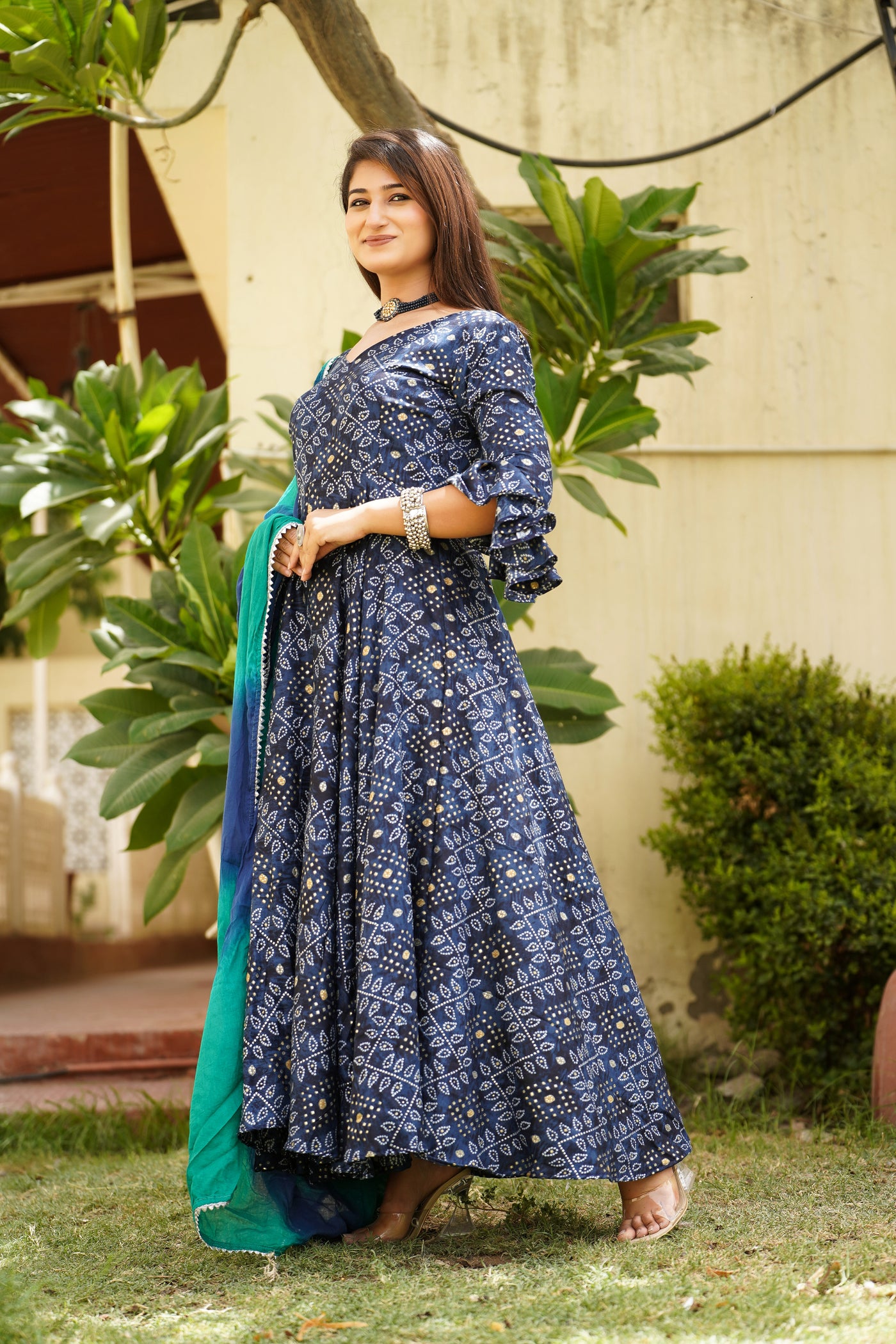 NAVY BLUE LEHERIYA SUIT SET