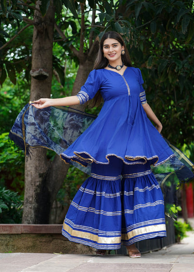 BLUE GOTA SHARARA SET