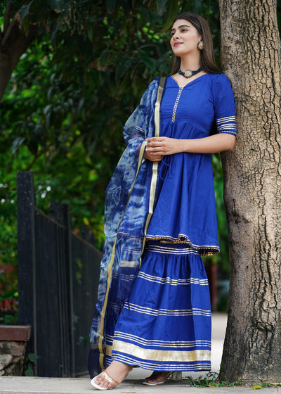 BLUE GOTA SHARARA SET