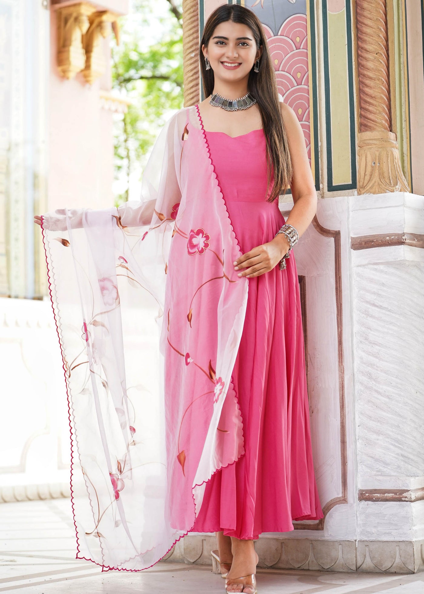 Women's Light Pink Color Georgette Embroidered Party Salwar Suit - Monjolika