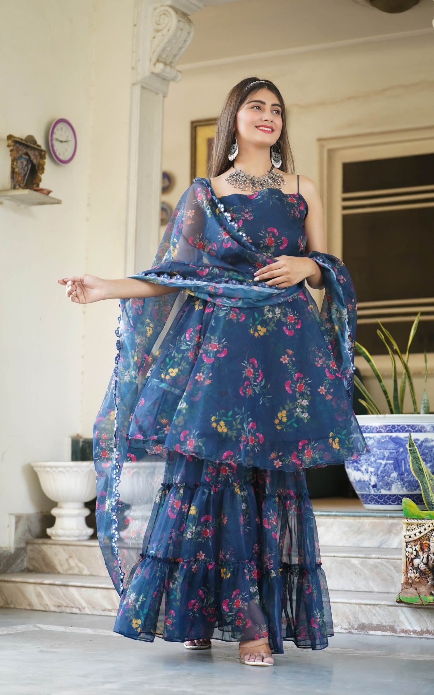 FLORAL BLUE SHARARA SET