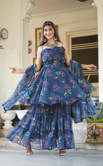 FLORAL BLUE SHARARA SET