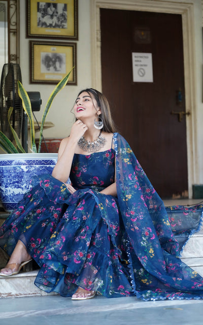 FLORAL BLUE SHARARA SET