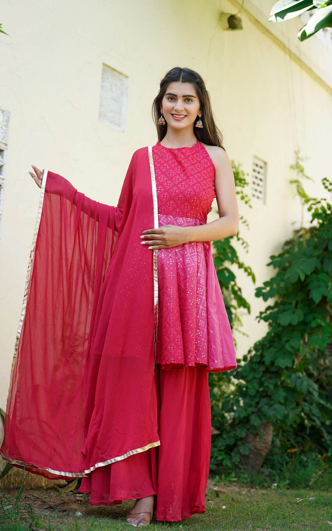 PINK BACKLESS SHARARA SET – sutraclothings