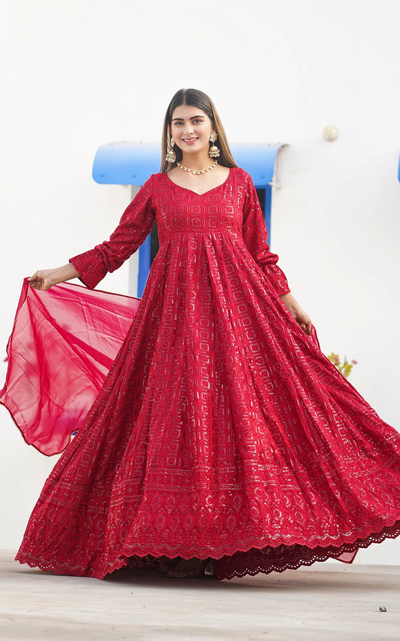 Eye catching Chikankari Suit - Sassy Red | Best indian ethnic wear online  usa – Ria Fashions