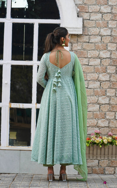 SEA GREEN CHIKANKARI SUIT SET