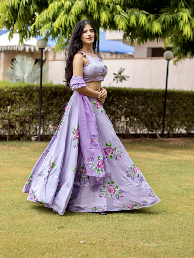 ZINNIA LILAC HANDPAINTED LEHENGA SET