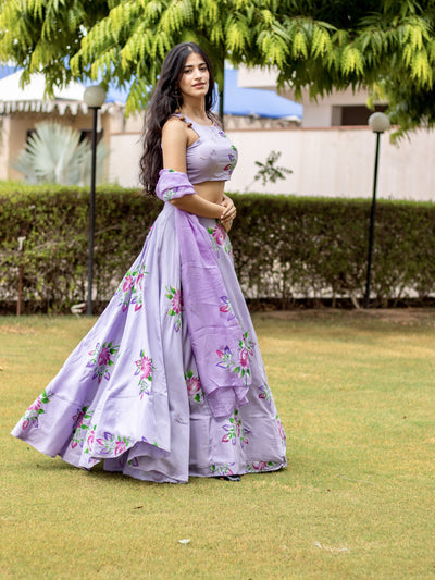 ZINNIA LILAC HANDPAINTED LEHENGA SET