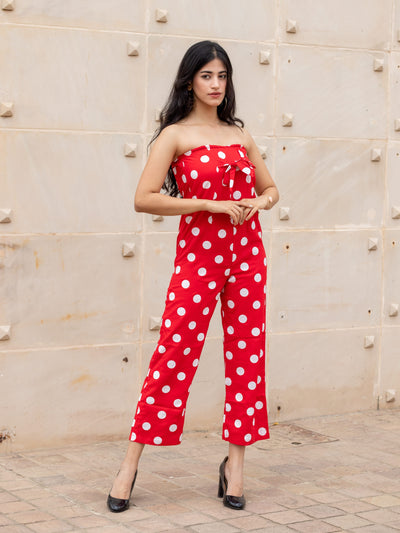 RED POLKA JUMPSUIT