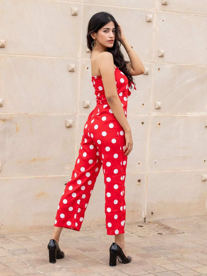 RED POLKA JUMPSUIT