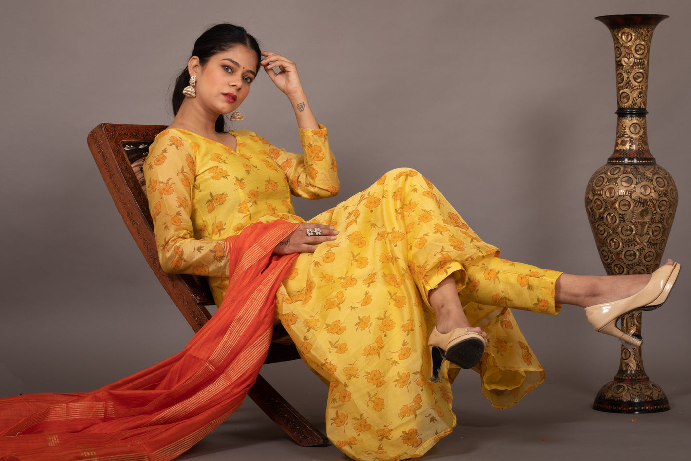 SUNFLOWER CHANDERI SUIT SET